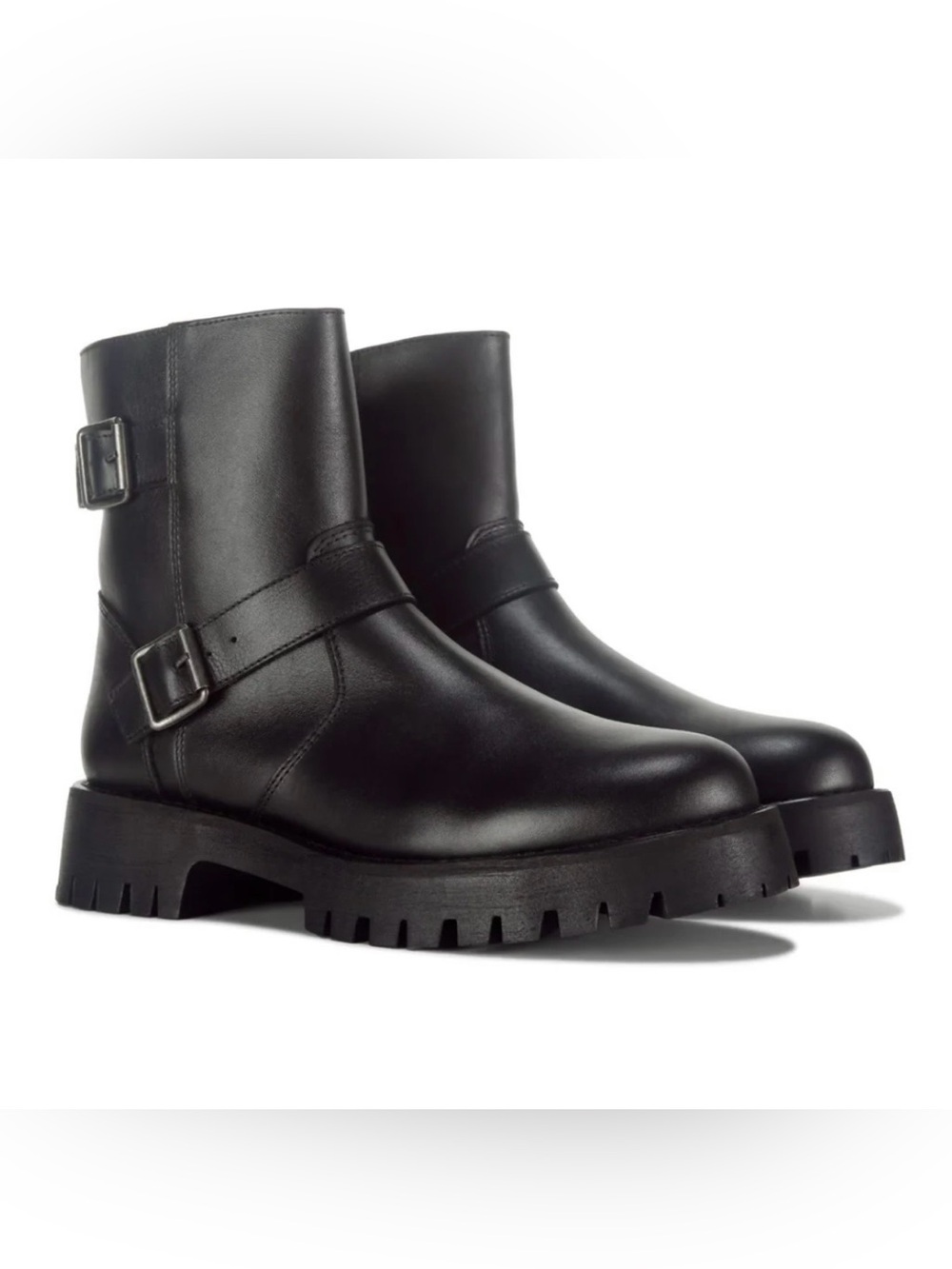 Steve Madden Crusader Black Leather Lug-Bottom Combat Moto NWT